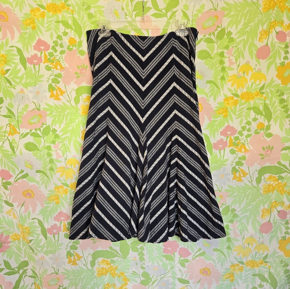 Vintage Blue And White Chevron Trumpet Skirt